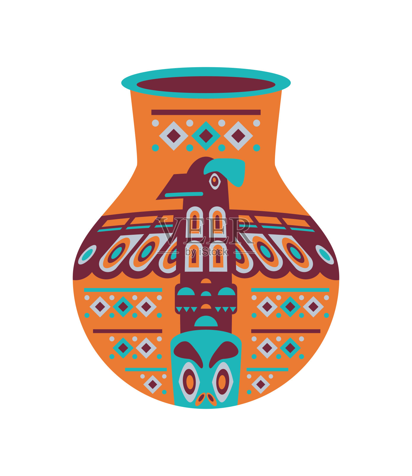 美洲土著粘土花瓶插画图片素材