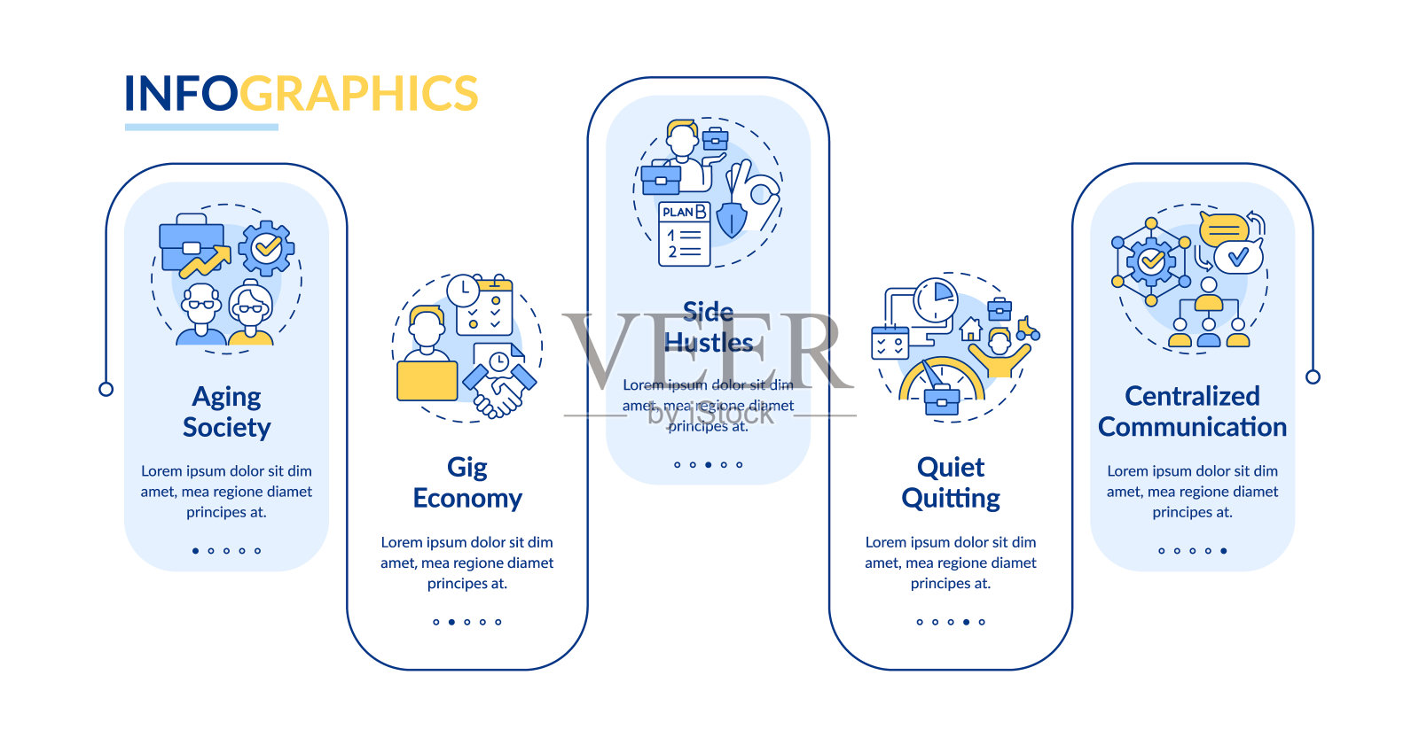 色彩缤纷的工作场所趋势布局与创意图标插画图片素材