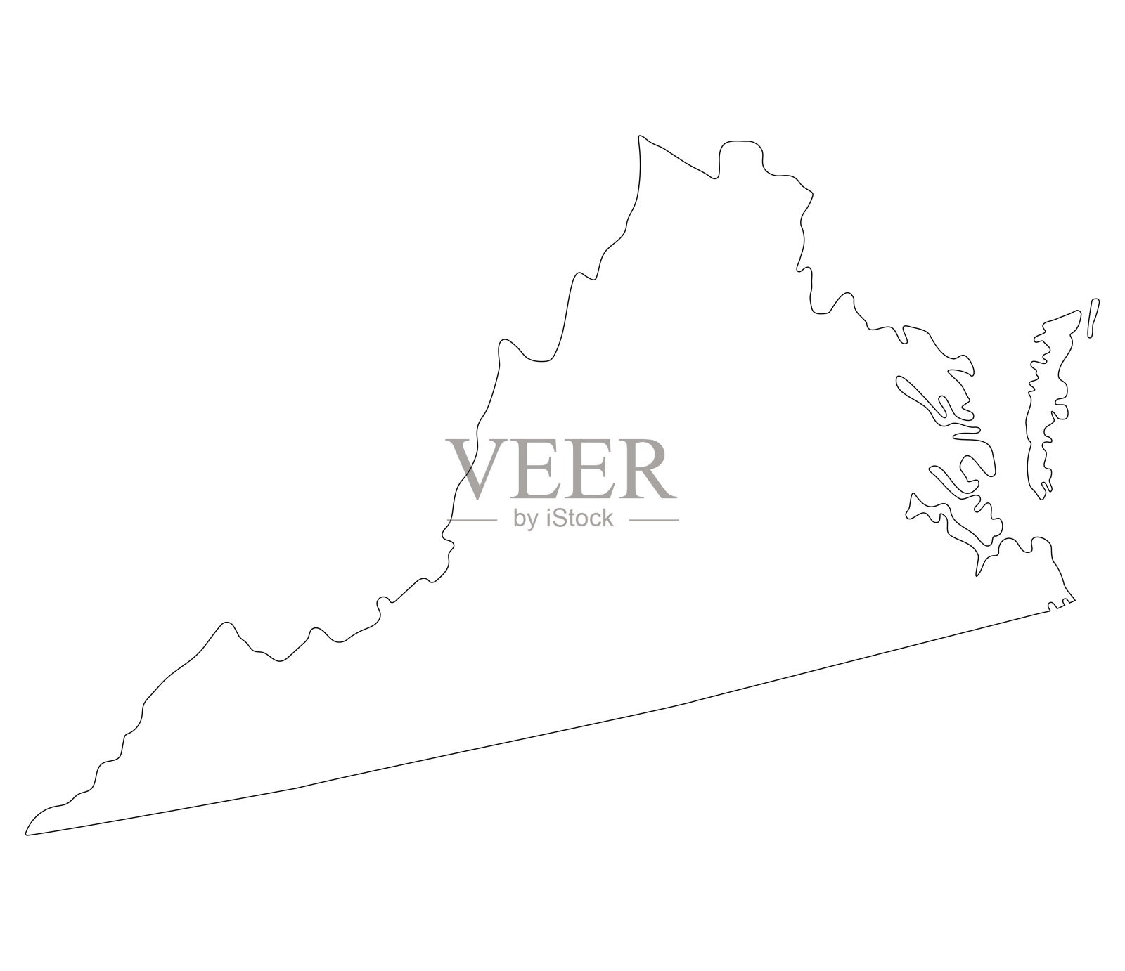 弗吉尼亚州地图。美国弗吉尼亚州的地图。插画图片素材