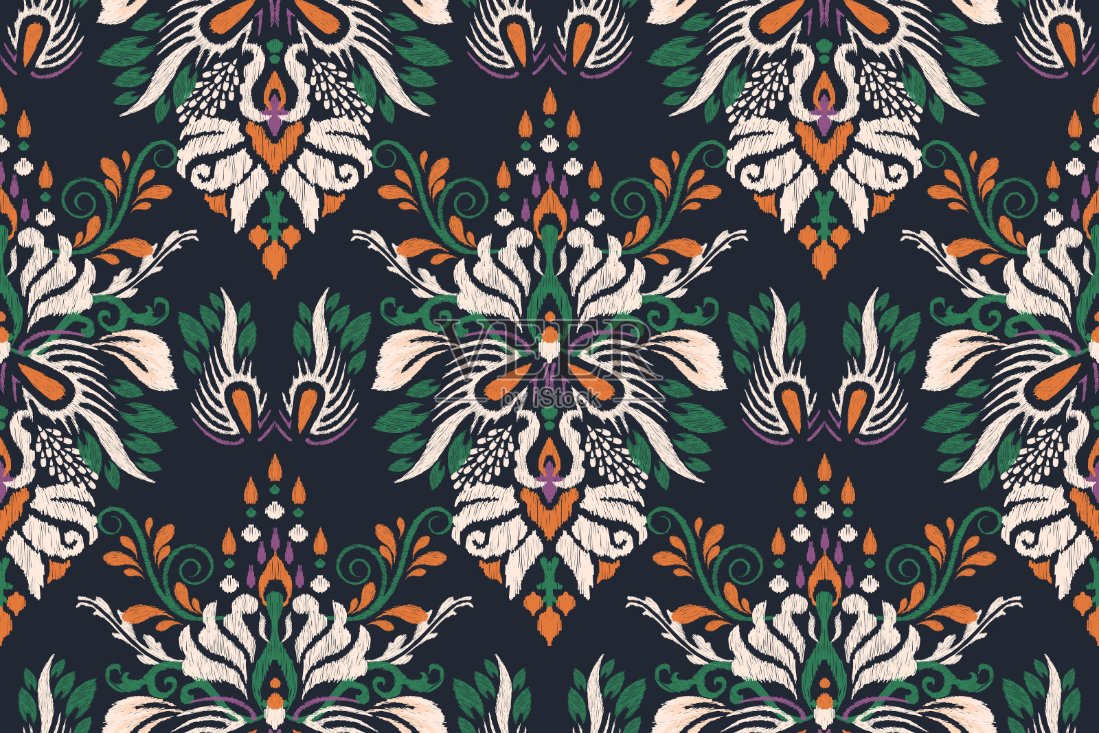 阿拉伯式Ikat花佩斯利无缝图案插画图片素材