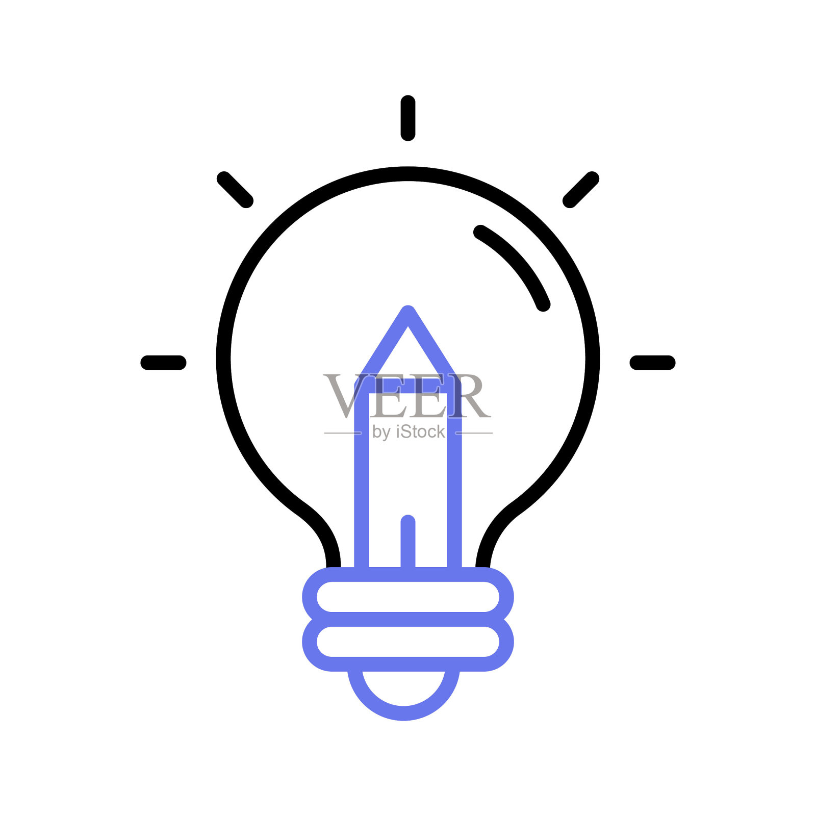 灯泡用铅笔表示创意写作的概念图标，可定制的设计。插画图片素材