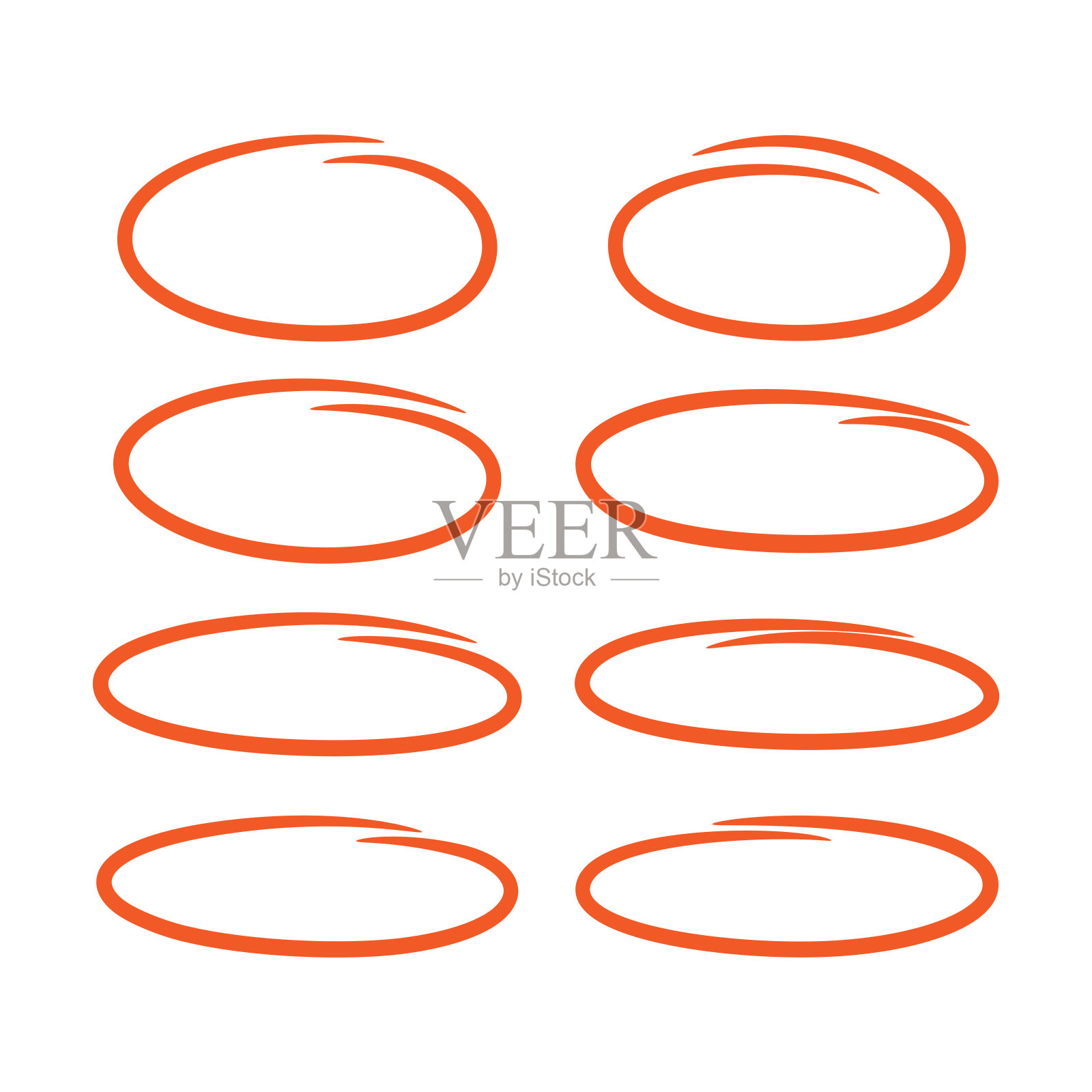 手绘椭圆和圆圈标记集矢量插图。插画图片素材