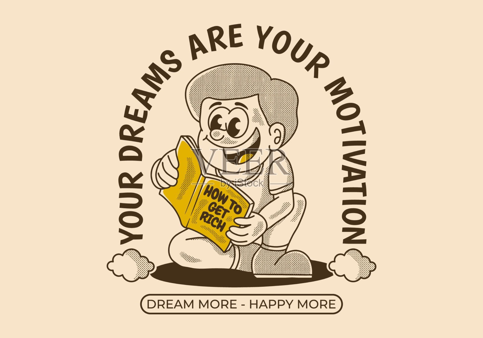 你的梦想就是你的动力。一个男孩读书的经典插图插画图片素材