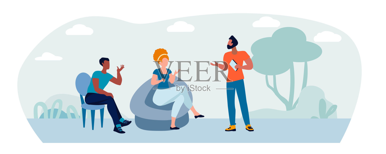 人们在公园里动情地交谈插画图片素材