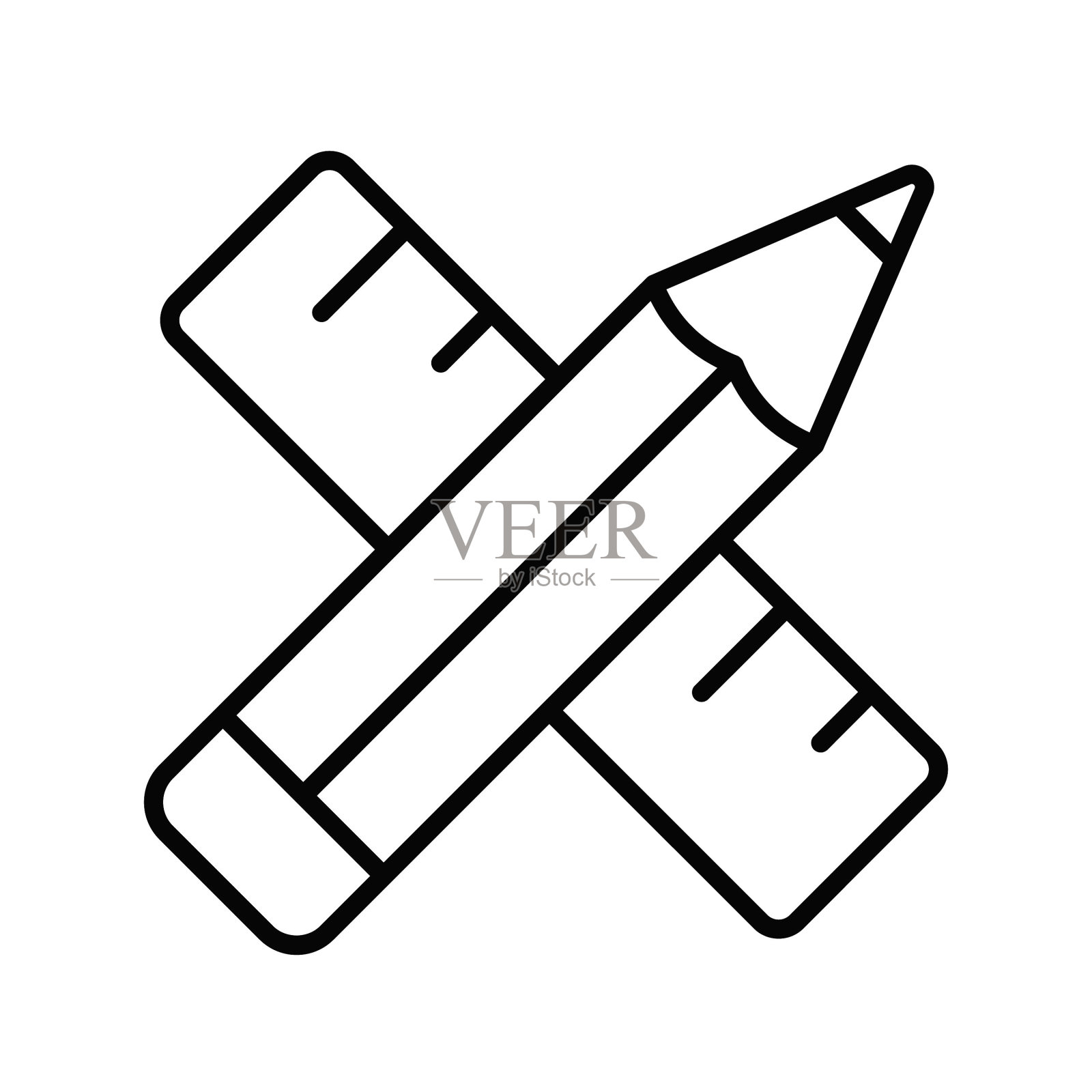 铅笔和尺子表示绘图工具矢量设计在时尚的风格。插画图片素材