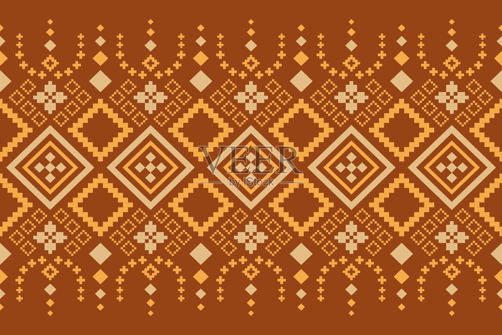 橙色复古十字绣传统民族图案佩斯利花伊卡特背景抽象阿兹特克插画图片素材