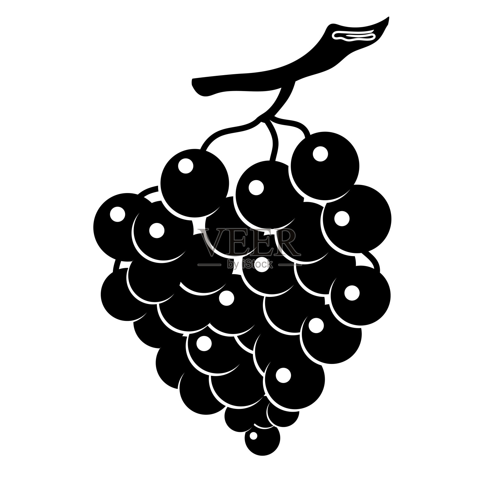 一串葡萄，黑色矢量剪影。插画图片素材