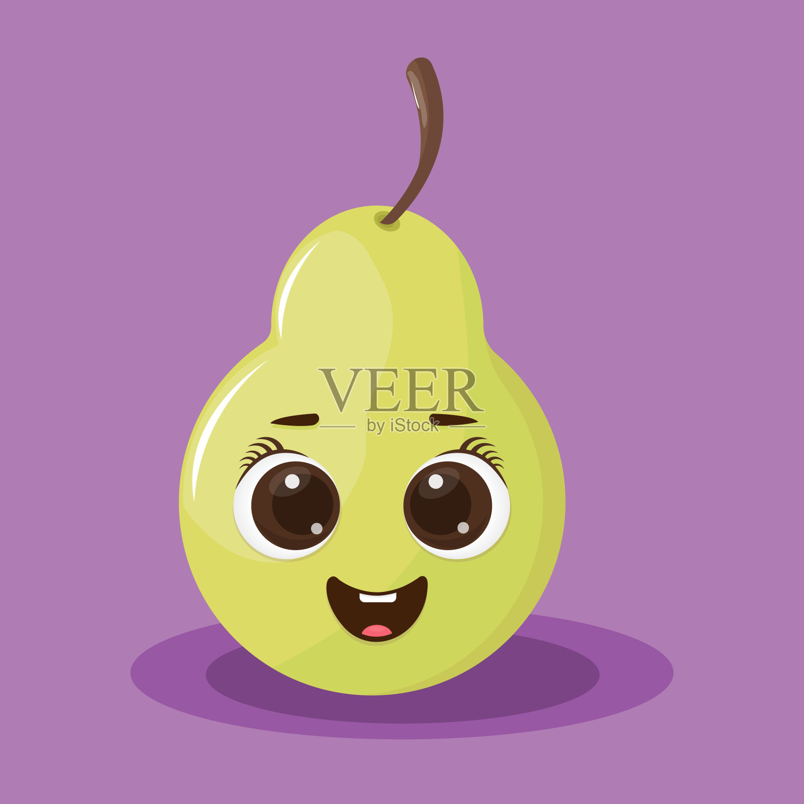 梨形文字设计。矢量插图的卡通梨在紫色的背景插画图片素材