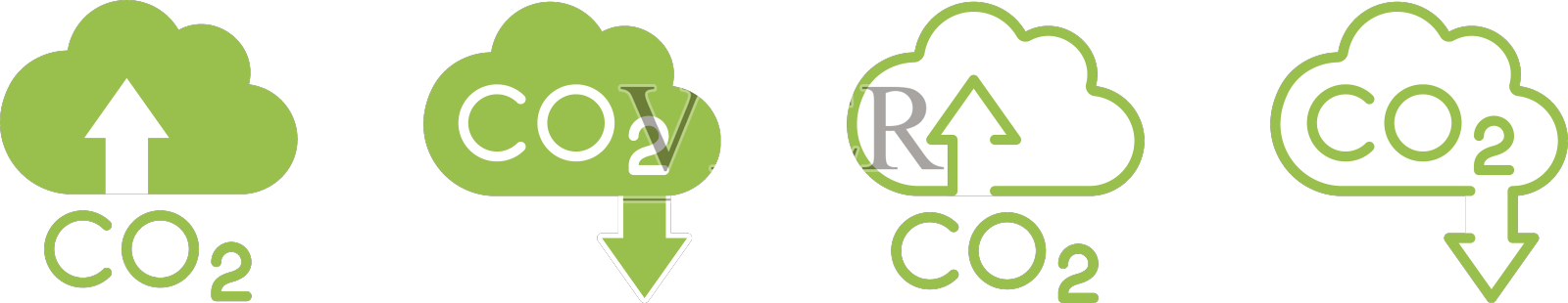 二氧化碳气体减少图标设置在绿色零设计元素图片