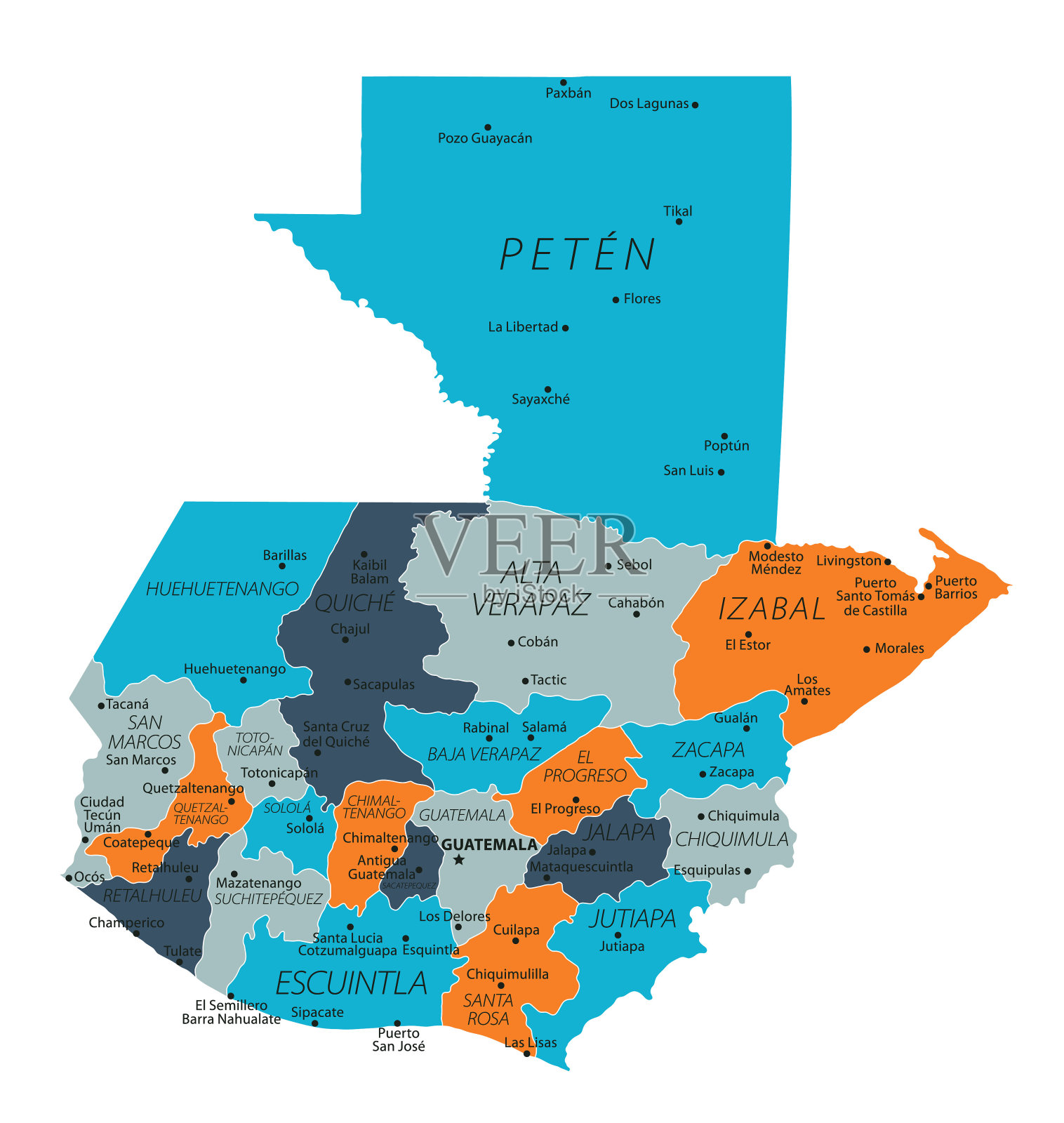 危地马拉的地图。矢量彩色地图危地马拉插画图片素材