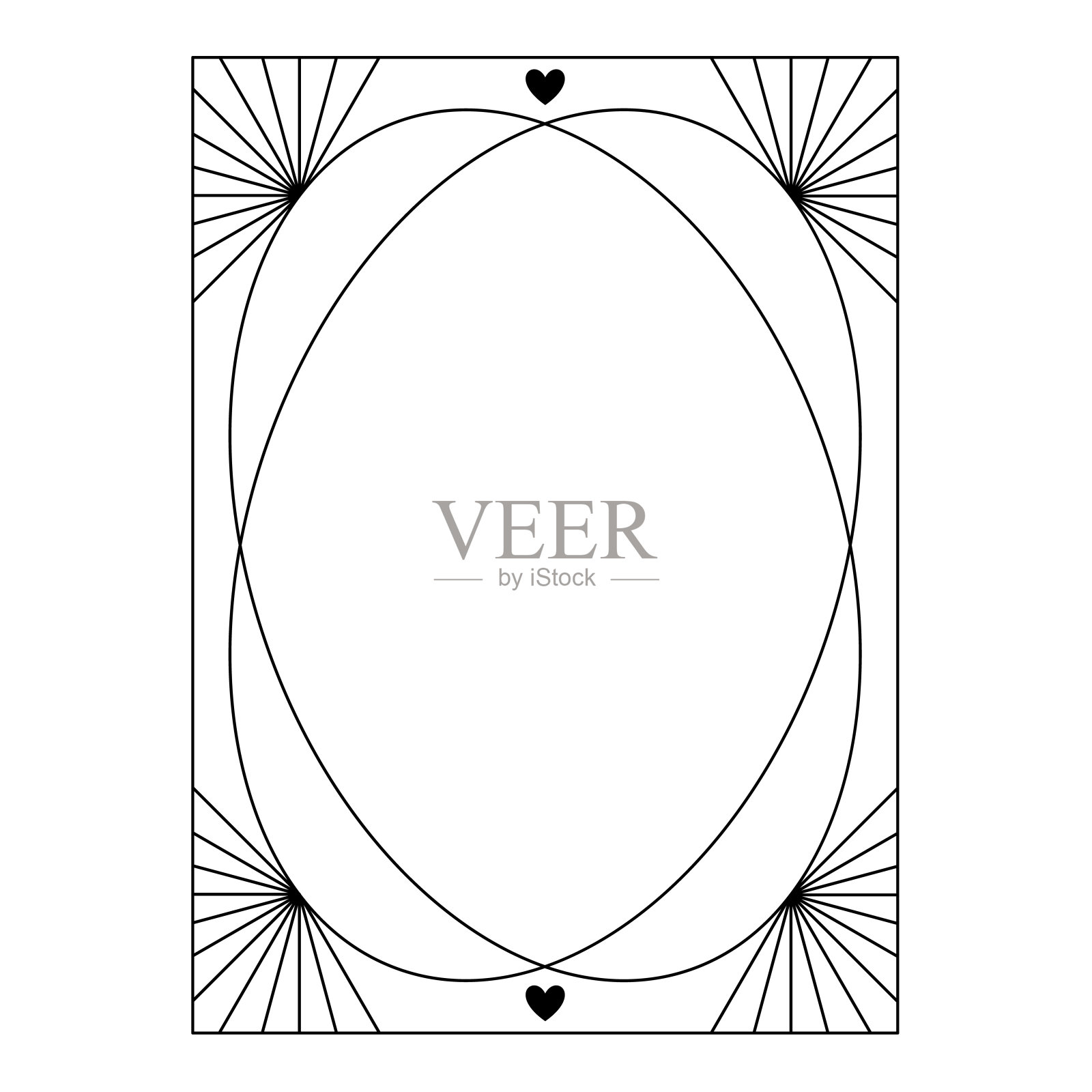 情人节爱的唯美框架带着心和光芒。时尚的几何极简线性形状的社交媒体或海报设计插画图片素材