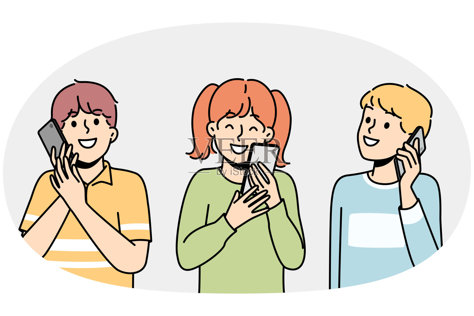 微笑的孩子们在打电话插画图片素材