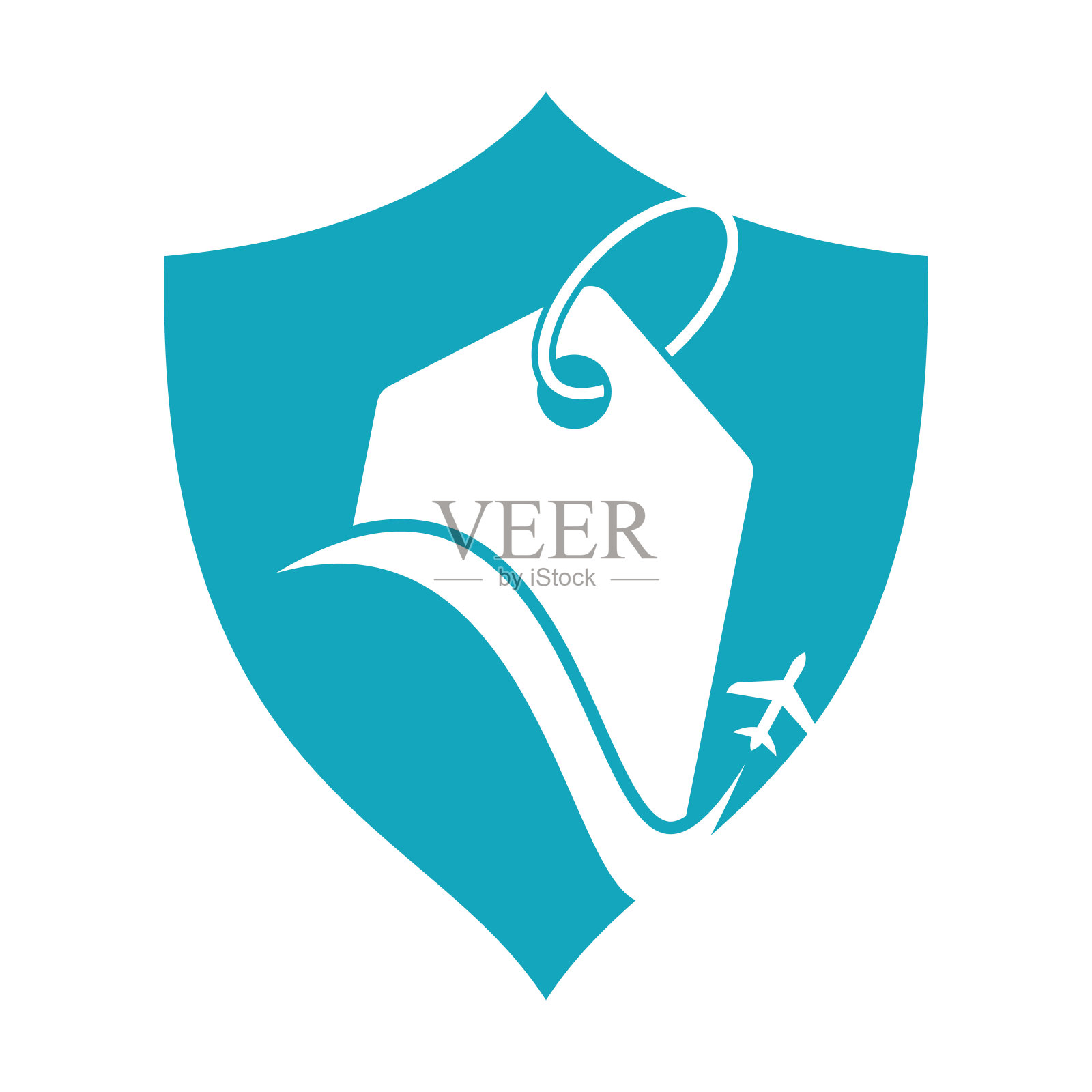 旅游和价格标签的标志设计。飞机标志与价格标签的概念。插画图片素材