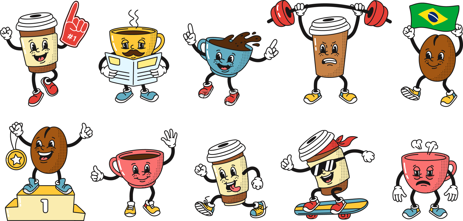 卡通咖啡吉祥物有趣的热浓缩咖啡饮料设计元素图片