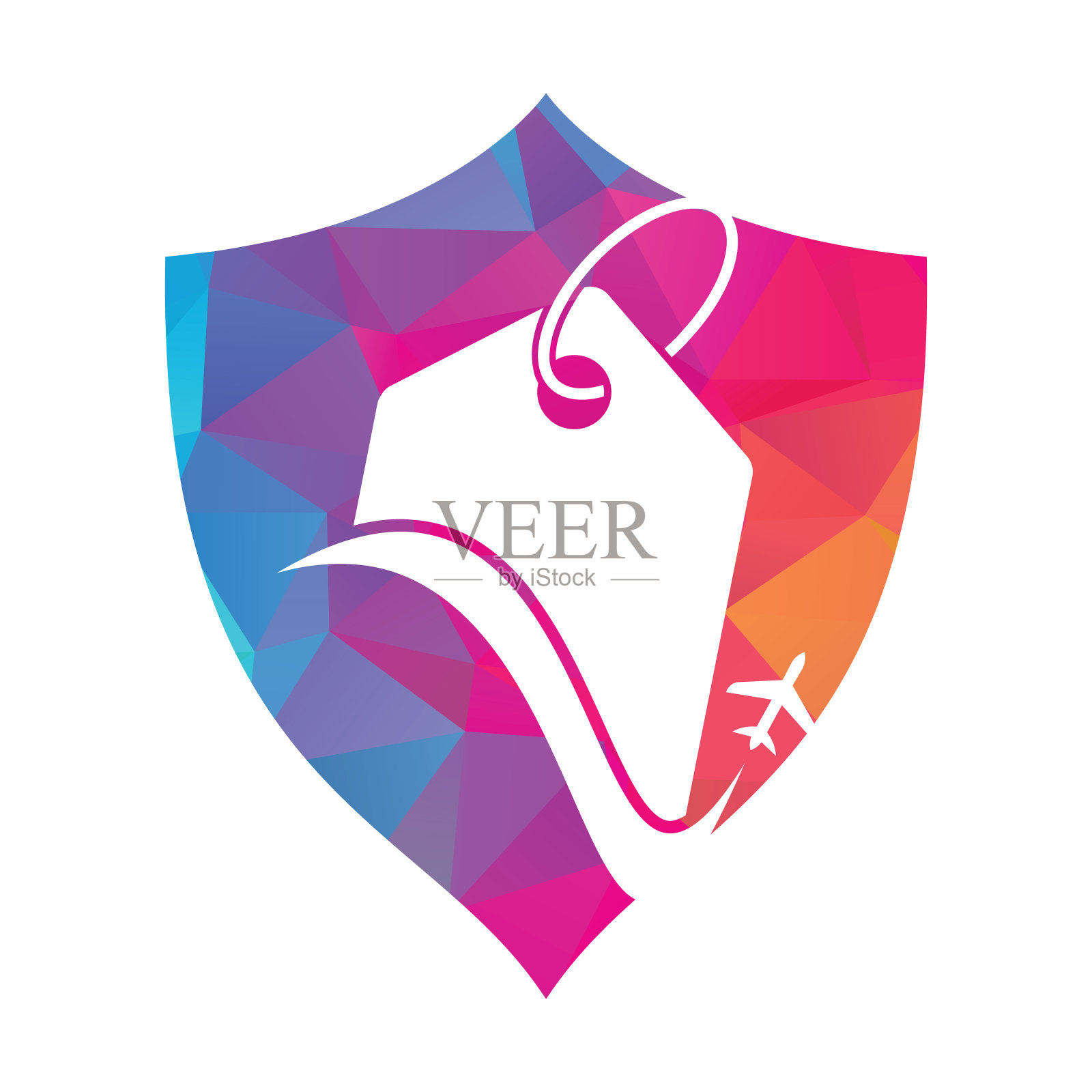 旅游和价格标签的标志设计。飞机标志与价格标签的概念。插画图片素材