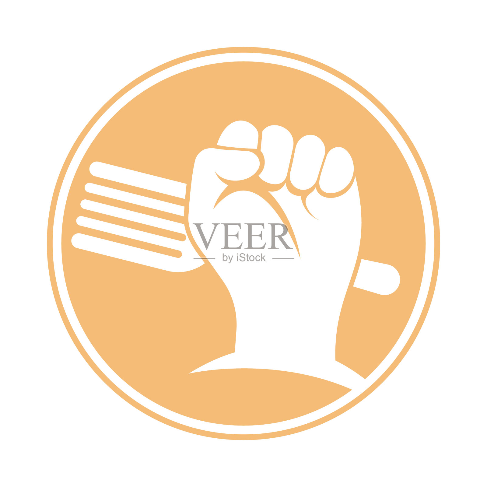 第一个食品标志设计图标矢量插图。拳头与叉子标志设计图标。插画图片素材