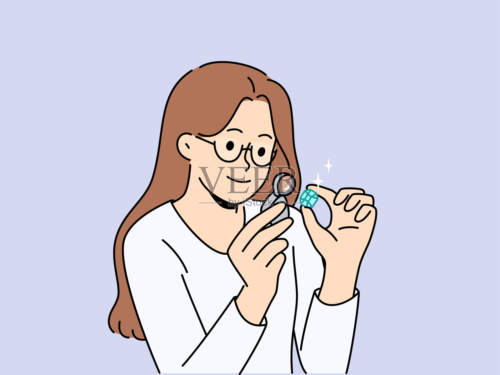 女珠宝商通过放大镜检查宝石，检查钻石的真伪插画图片素材