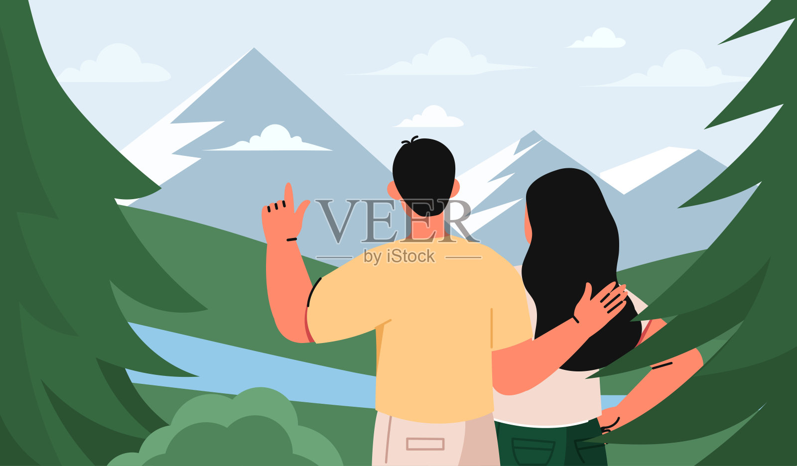 情侣观看景观矢量插画图片素材