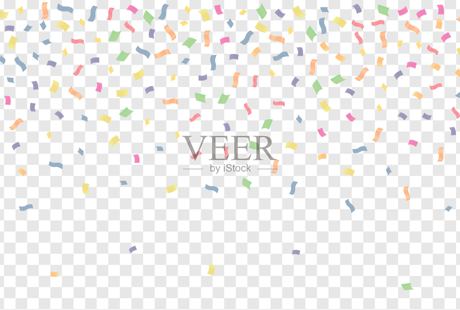 透明背景上的彩色纸屑。节日的背景。矢量插图。插画图片素材