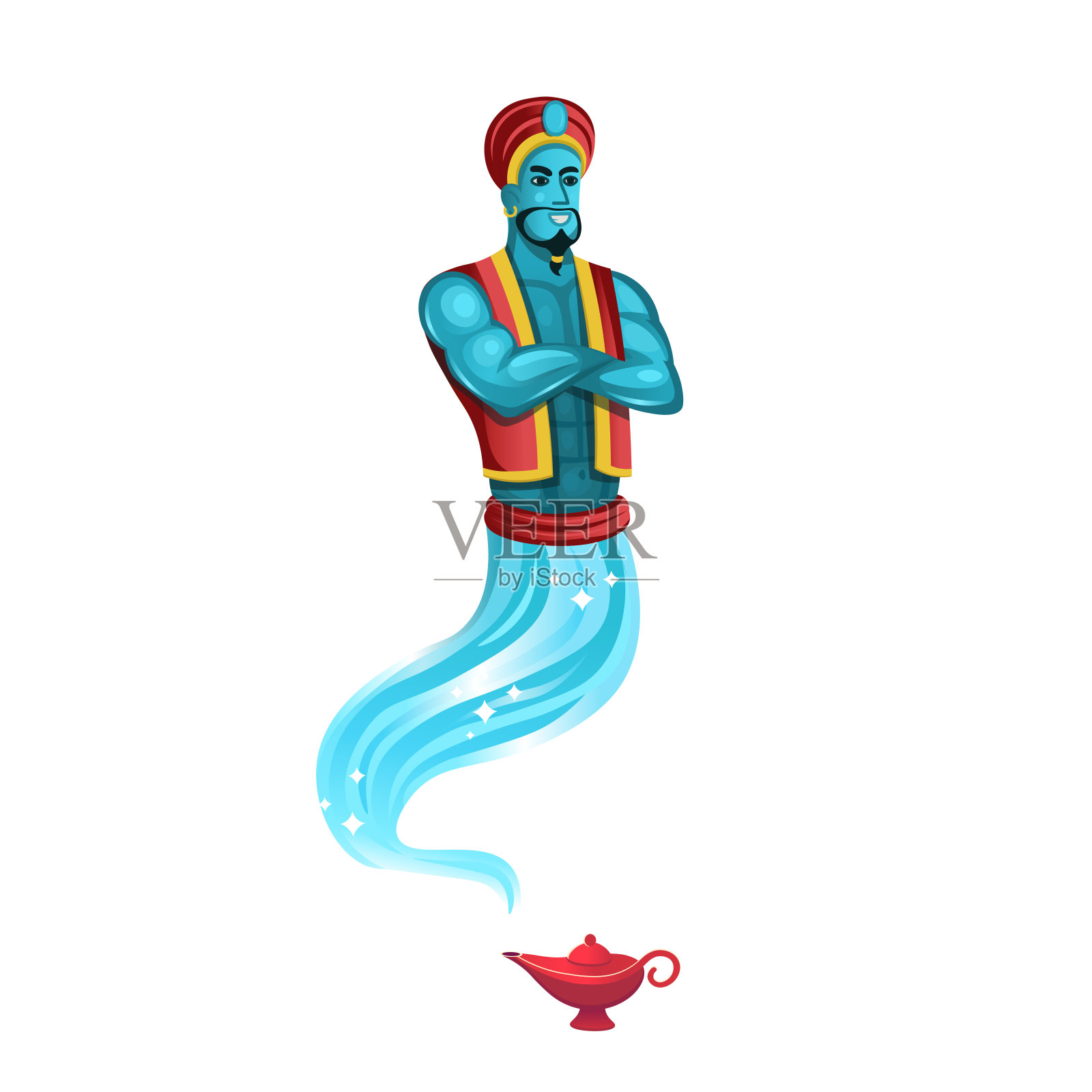 灯里的精灵把双臂交叉在胸前。卡通矢量插图插画图片素材