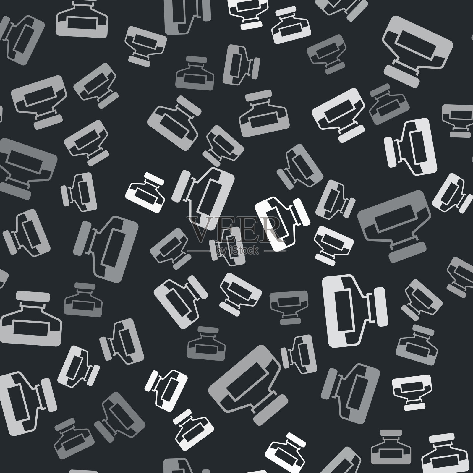 灰色墨水瓶图标隔离无缝图案上插画图片素材