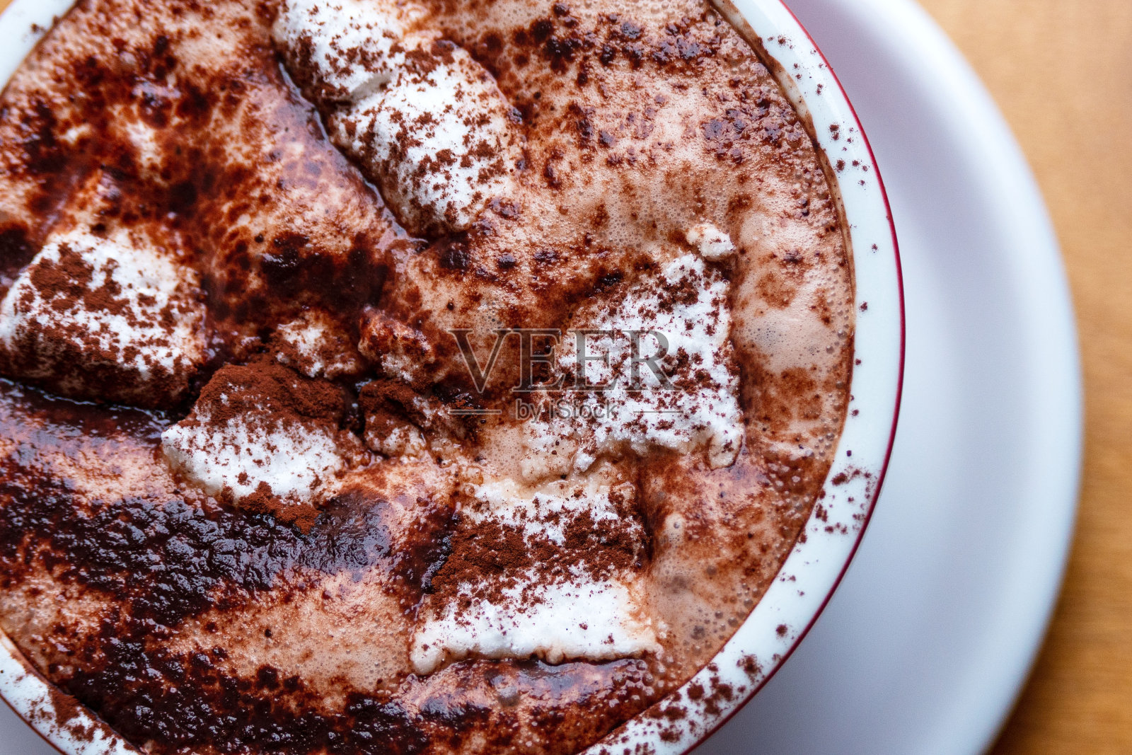 可可和棉花糖的质地特写。照片摄影图片