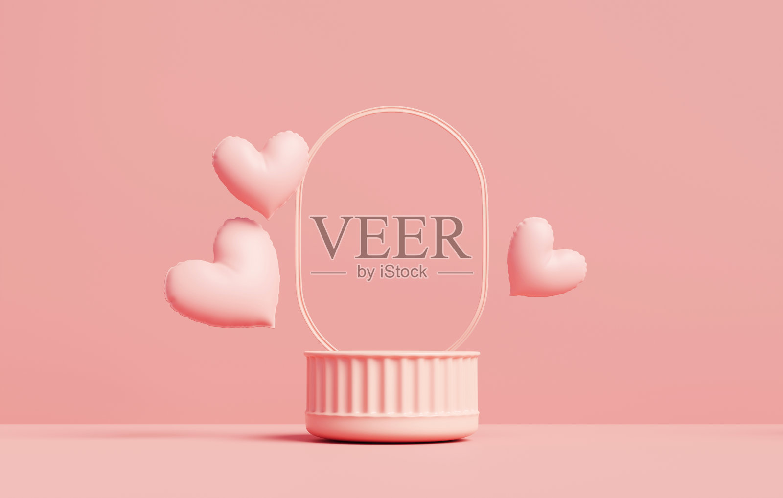 粉红色的最小讲台，心形和装饰，用于产品显示3d渲染，无需3d生成照片摄影图片