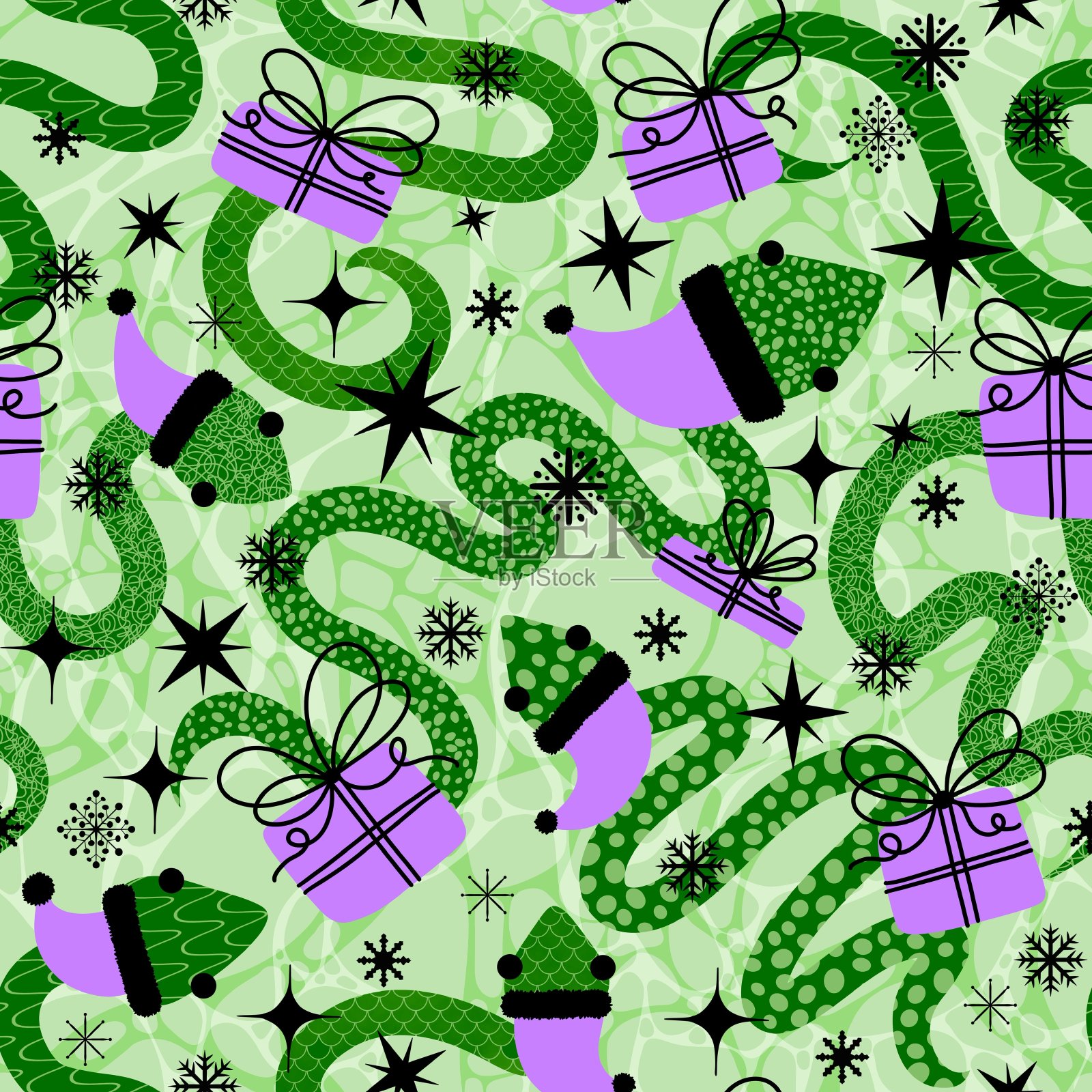 冬季圣诞动物无缝图案包装纸插画图片素材