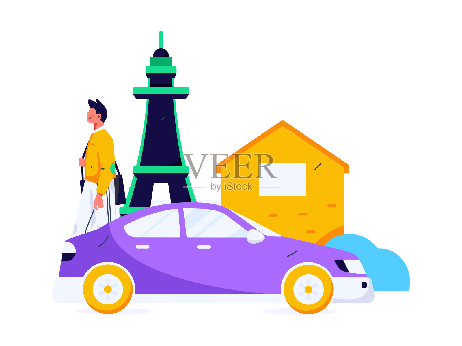 平面矢量概念操作手绘的人乘出租车的插图插画图片素材