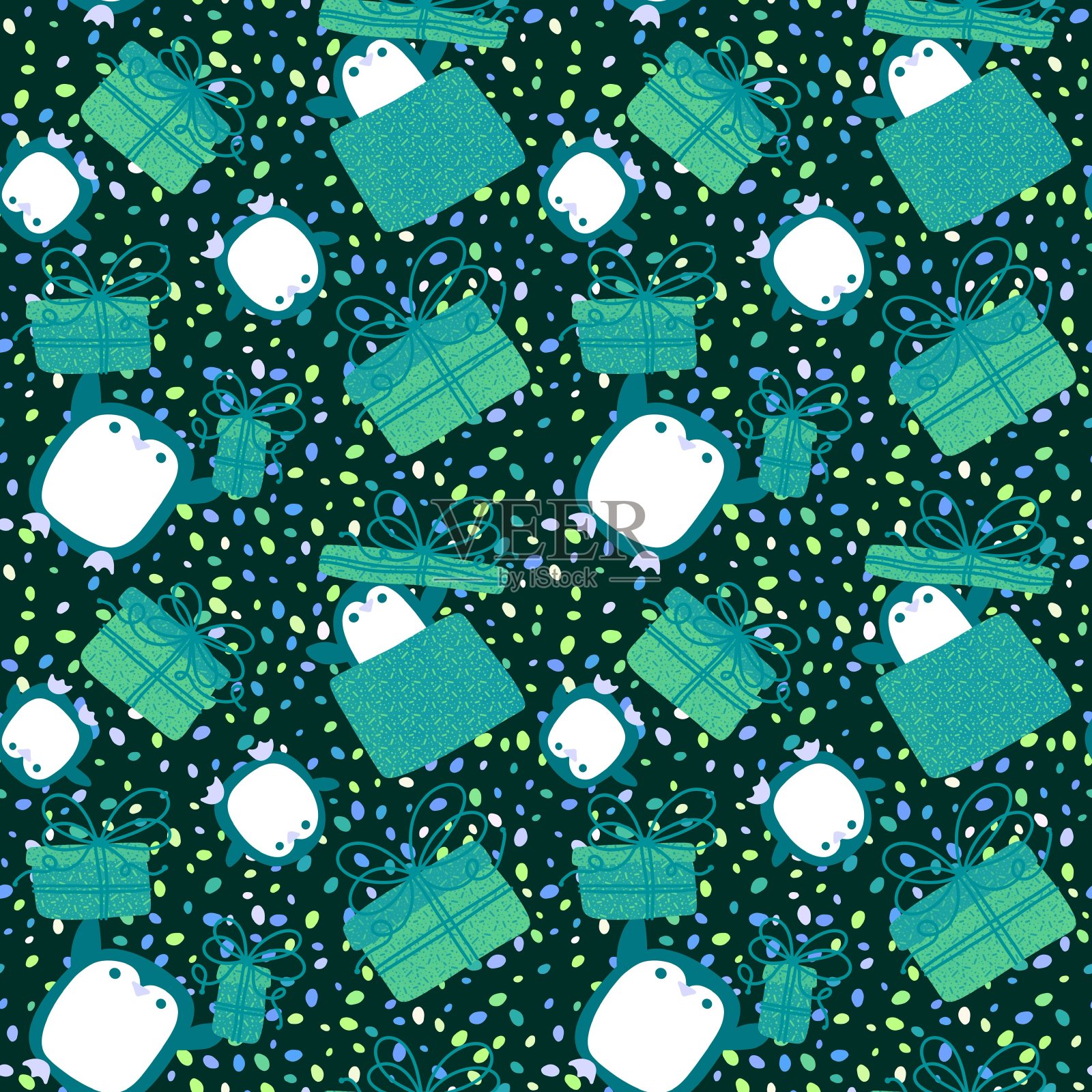 冬季圣诞无缝图案包装纸插画图片素材