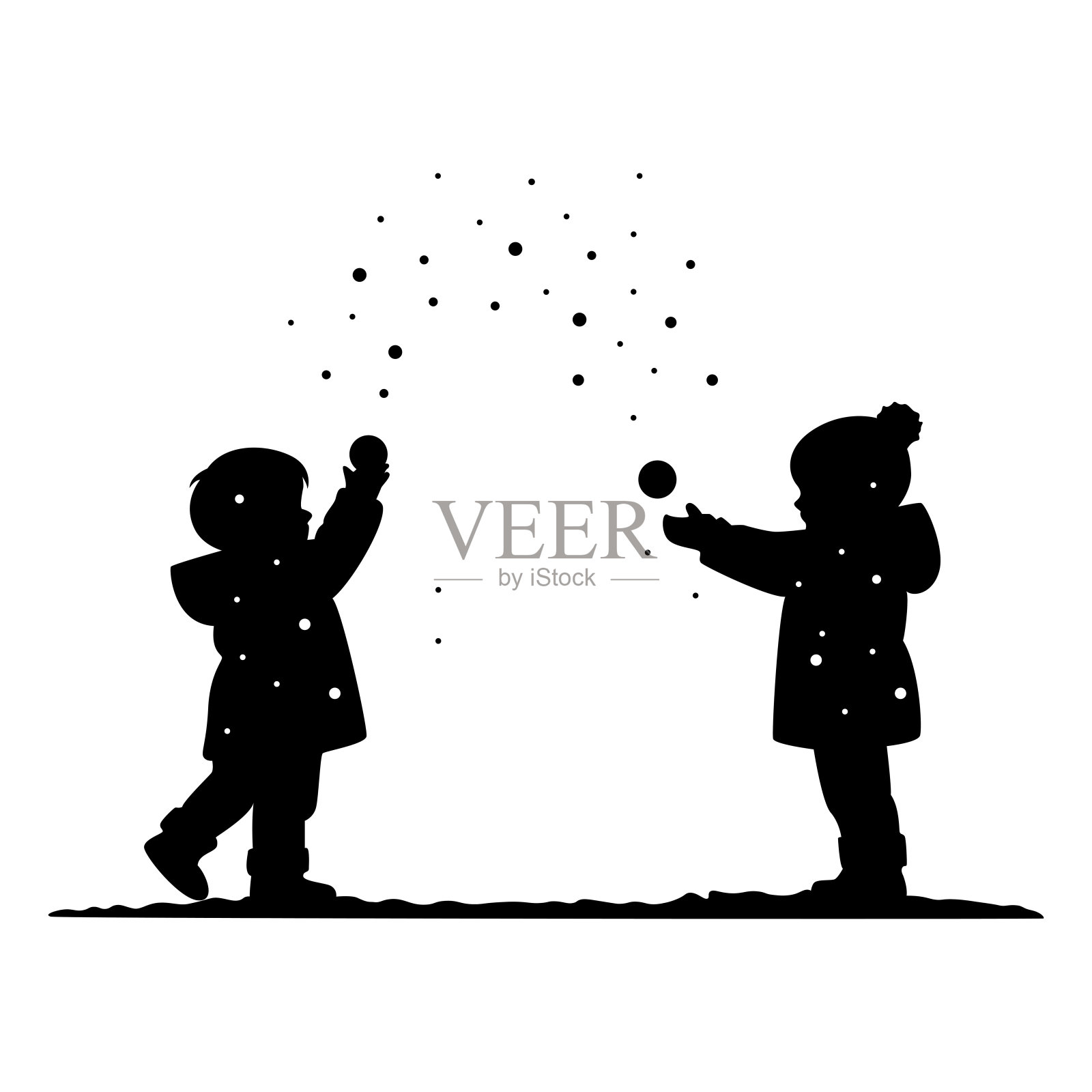 男孩打雪球的平面剪影插图插画图片素材