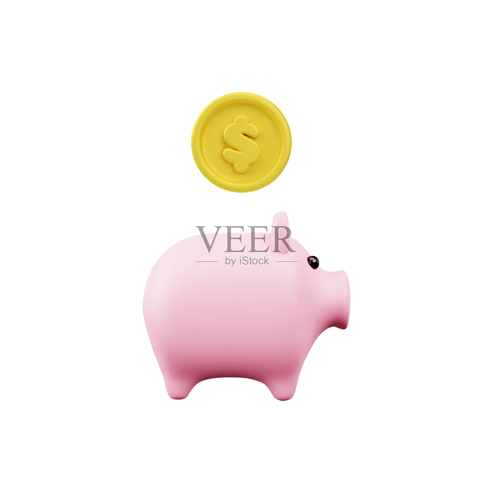 储蓄罐与硬币，体积渲染三维矢量插图孤立的白色插画图片素材