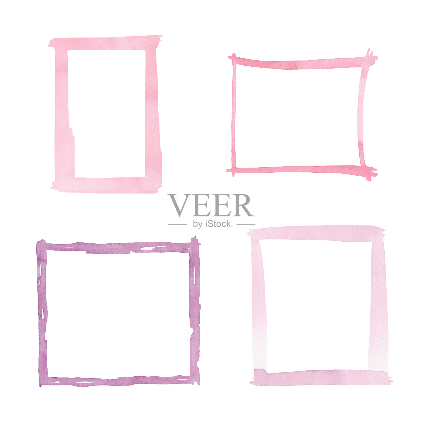 一套粉色水彩框架，手绘。插画图片素材