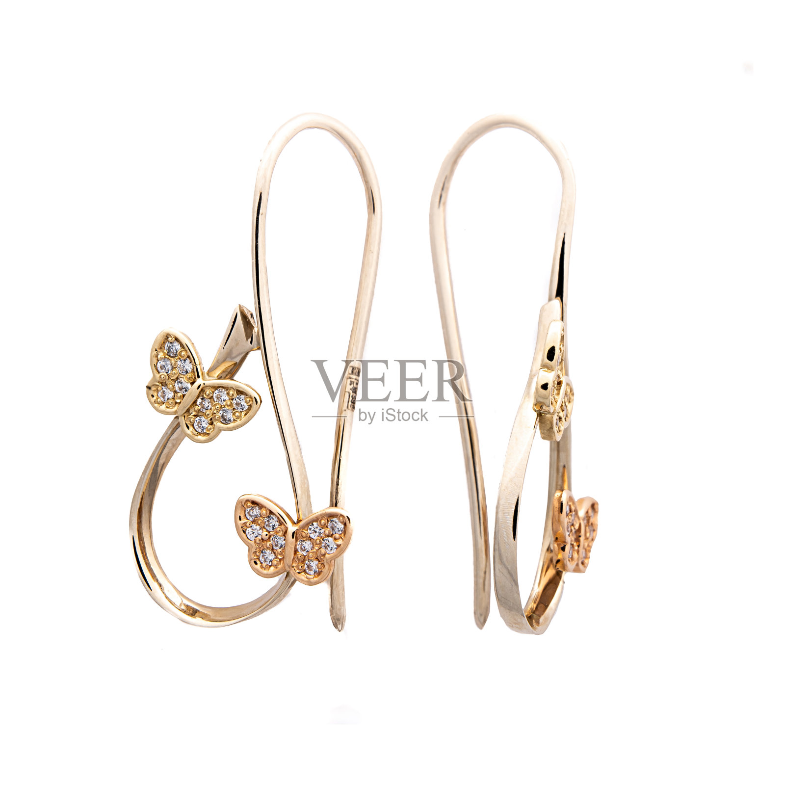 黄金首饰链长耳环吊坠孤立在白色照片摄影图片