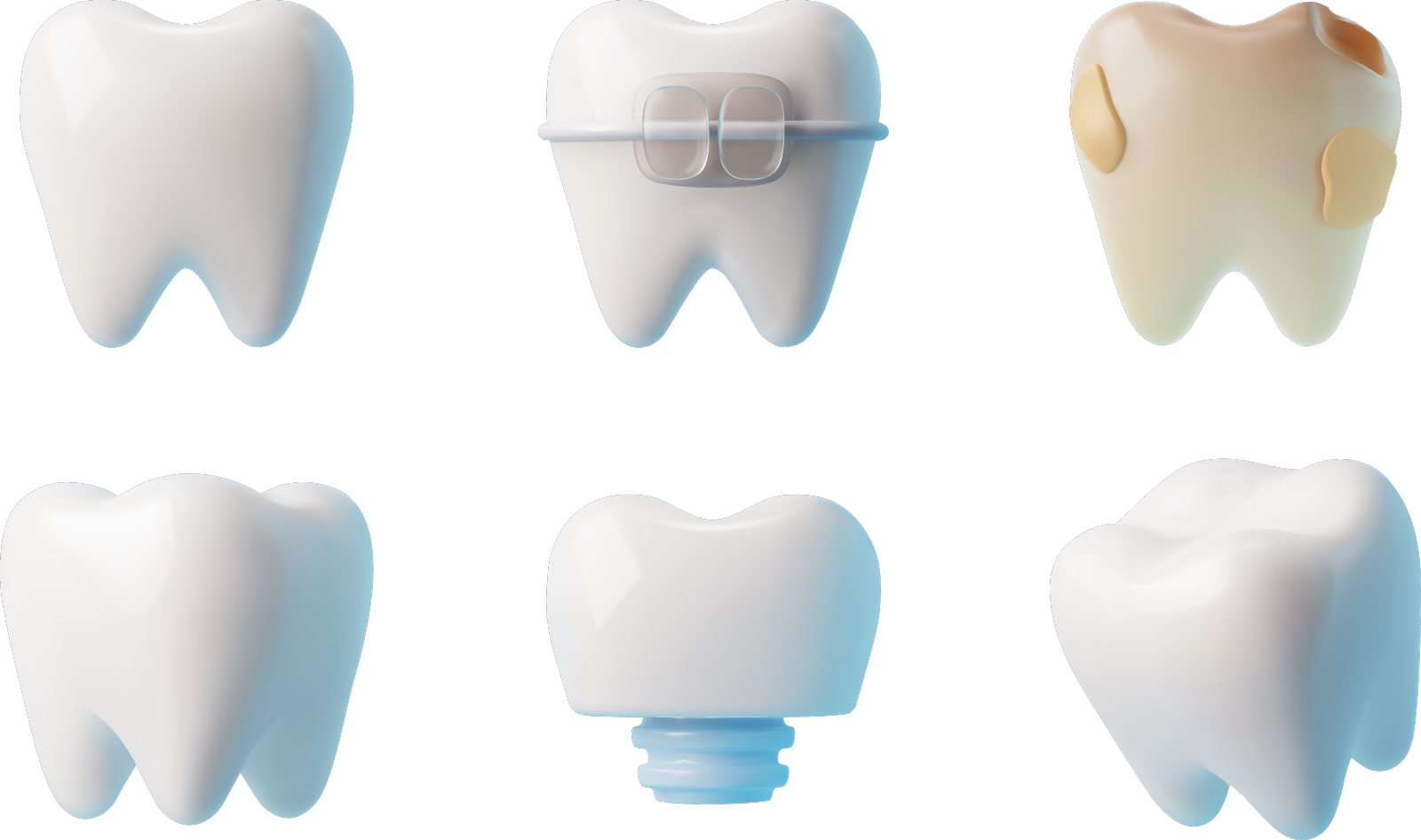 设置各种逼真的牙齿3d风格设计元素图片
