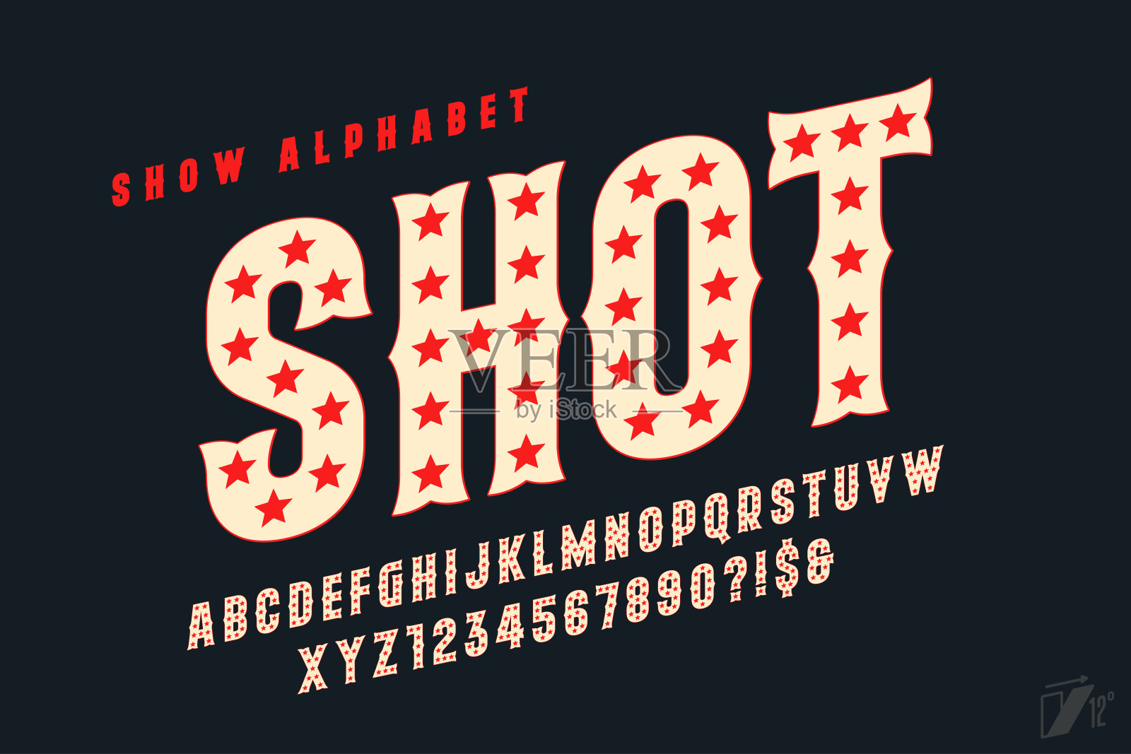 复古马戏团字母设计，歌舞表演，LED灯字母和数字。插画图片素材