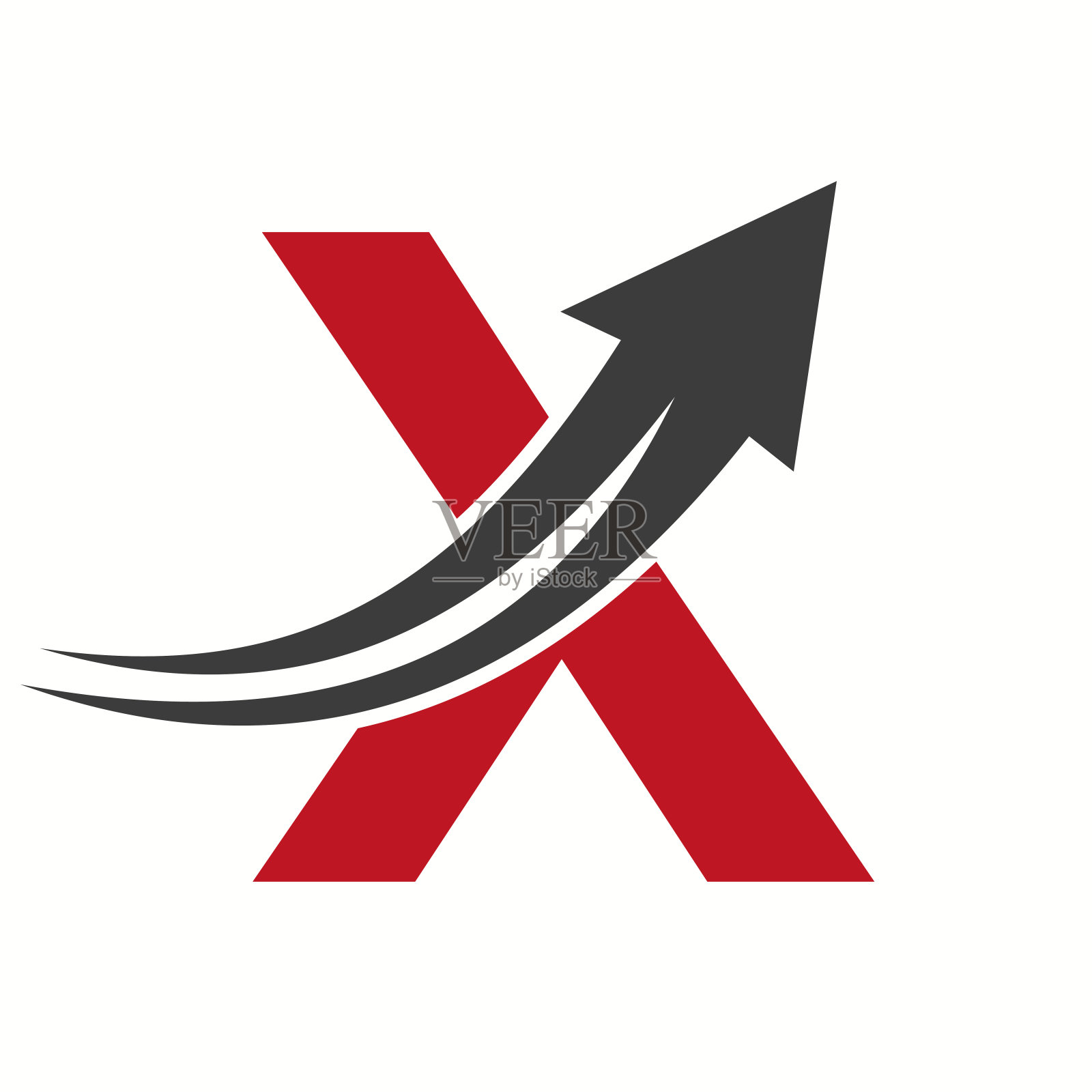 金融标志上的字母X概念与增长箭头图标插画图片素材