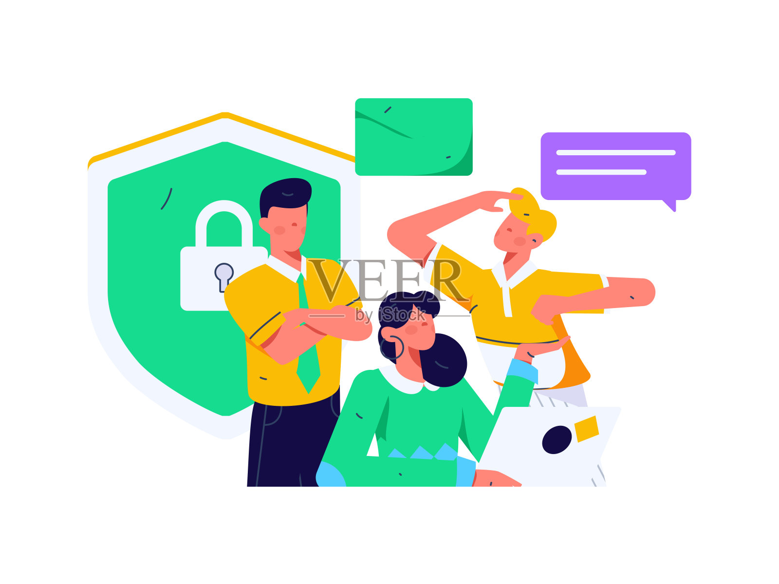 平面矢量插图的业务人员操作的工作场景插画图片素材