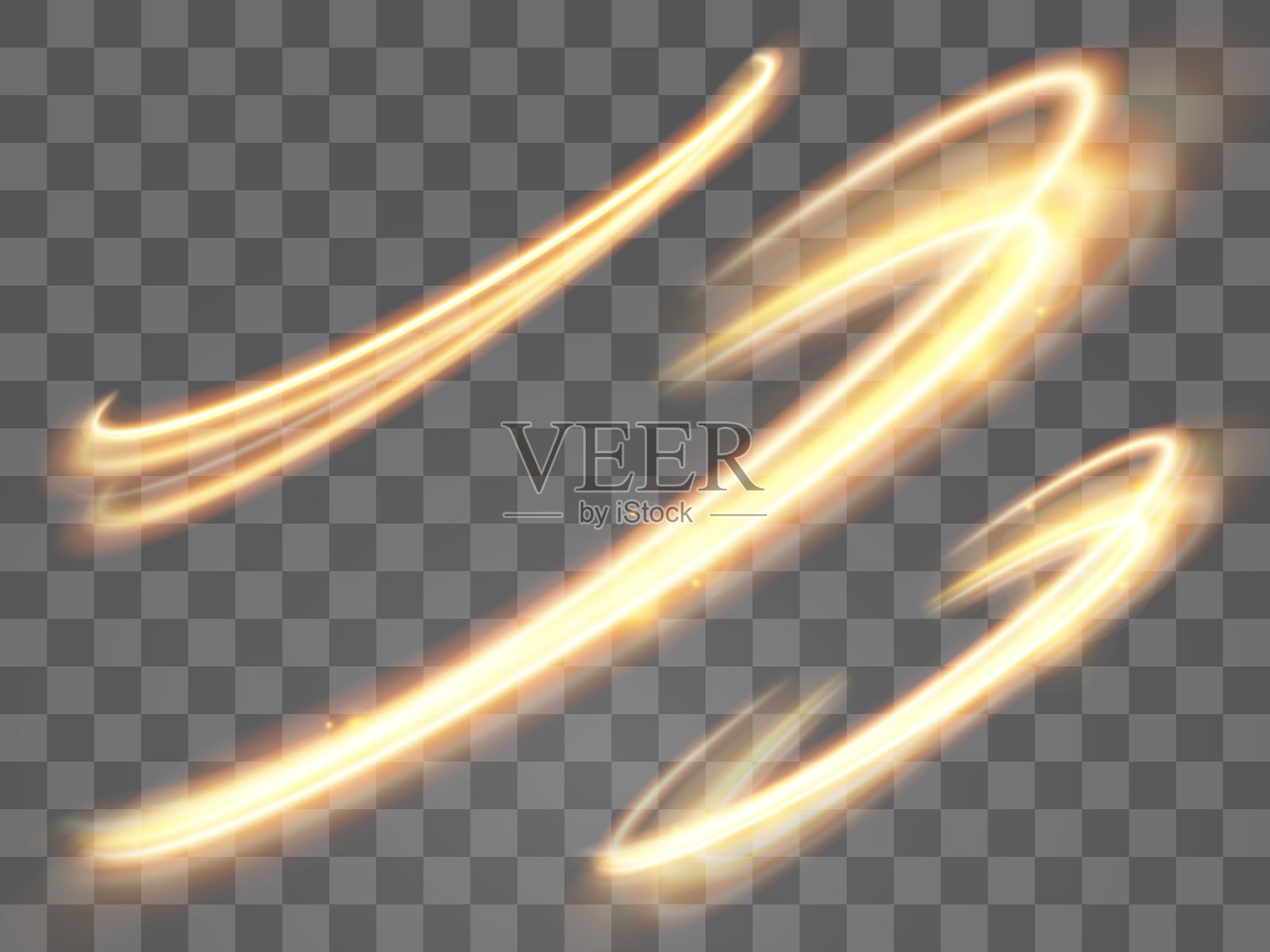 光泽线条的淡金色效果。金色发光的设计元素。波浪状明亮条纹。插画图片素材