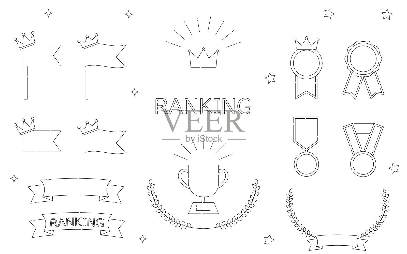 简单的线条绘制排名图标集，没有文字插画图片素材