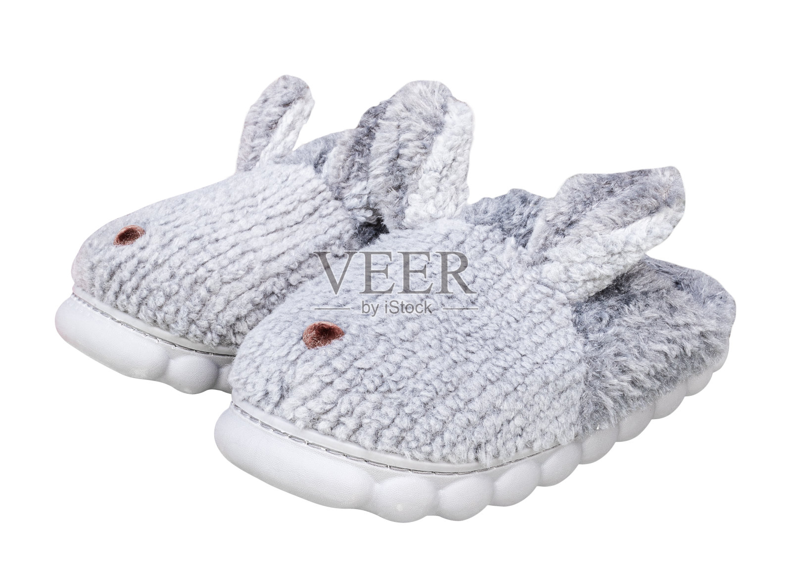 兔灰色拖鞋孤立的白色背景与剪辑路径照片摄影图片