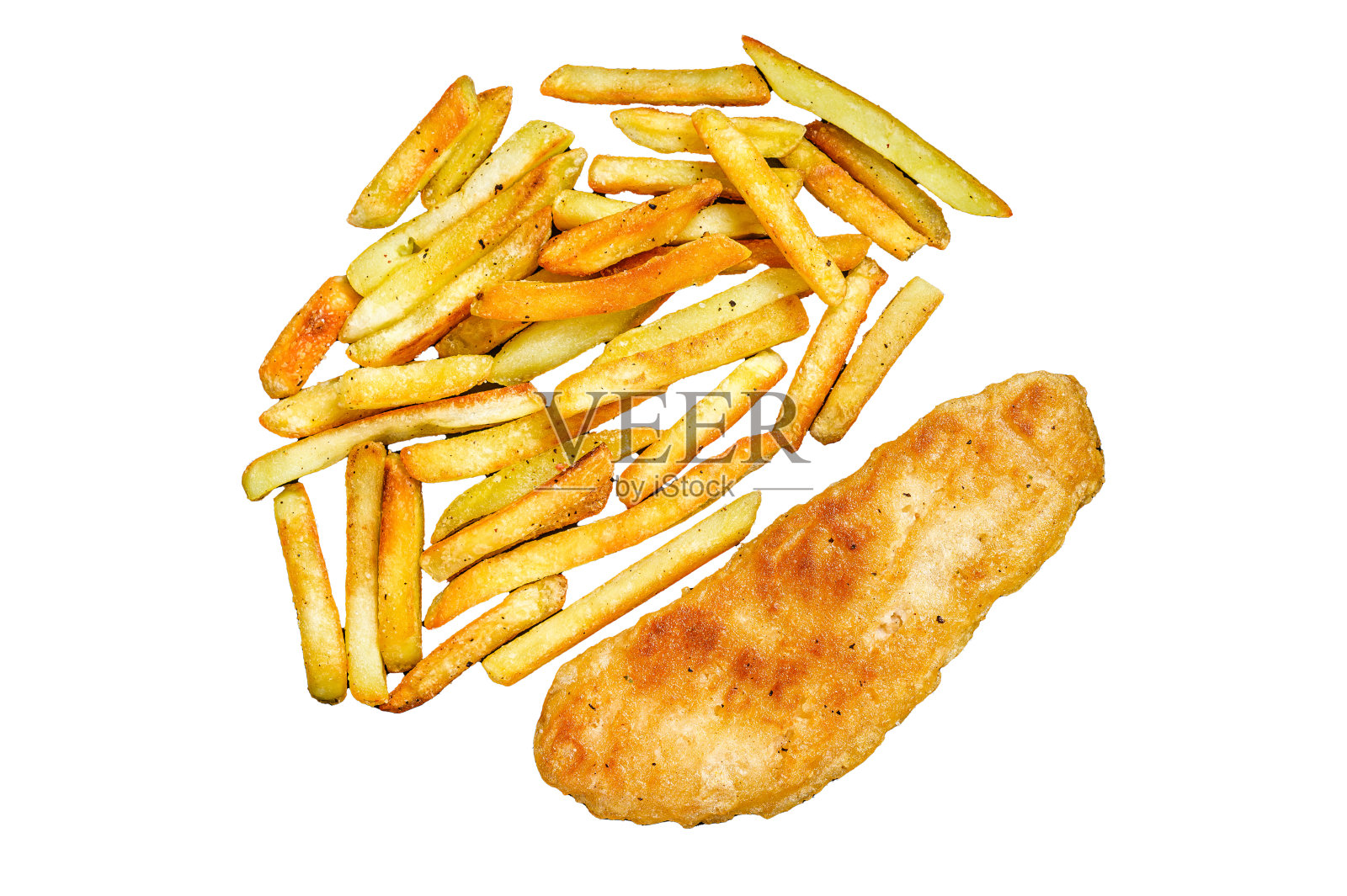 英式传统的炸鱼薯条。孤立在白色背景上。照片摄影图片