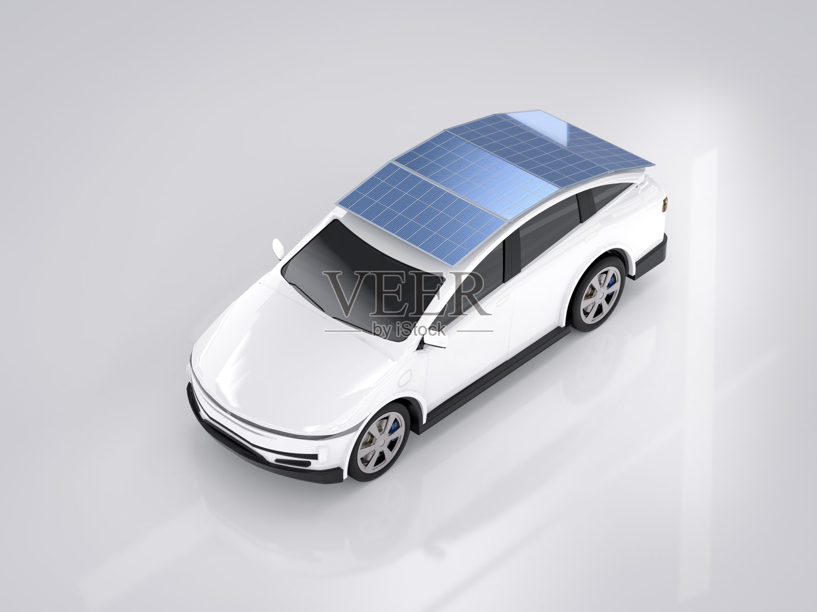 电动汽车或电动汽车的能源来自太阳能电池板照片摄影图片