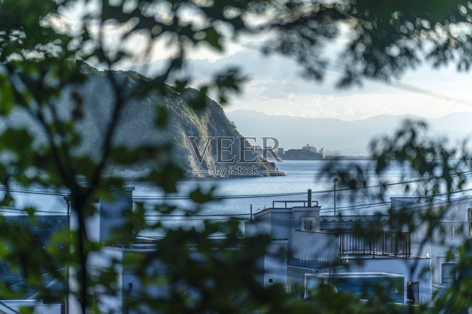 从足市隼山眺望二岛照片摄影图片