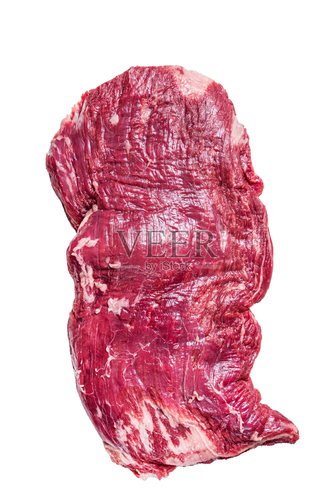 生的有机牛腩或牛瓣牛排。孤立的白色背景，俯视图。照片摄影图片