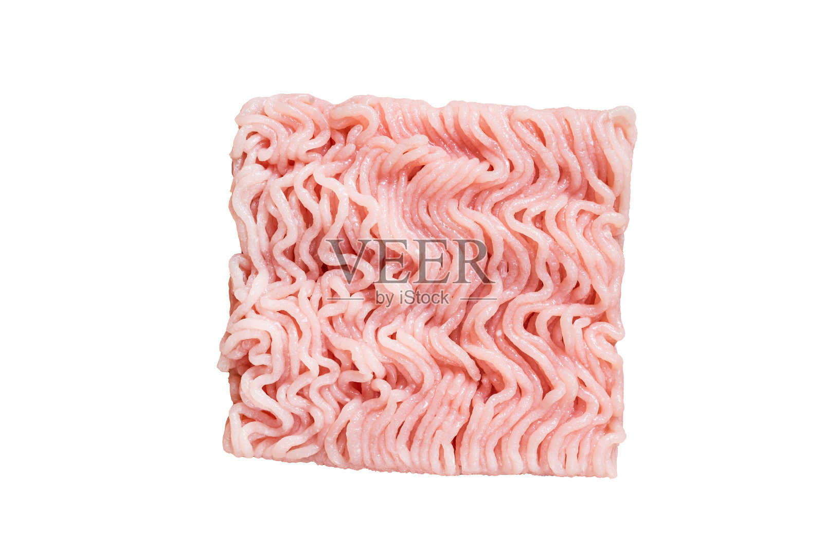 生绞肉或碎鸡肉孤立在白色背景上，俯视图。照片摄影图片