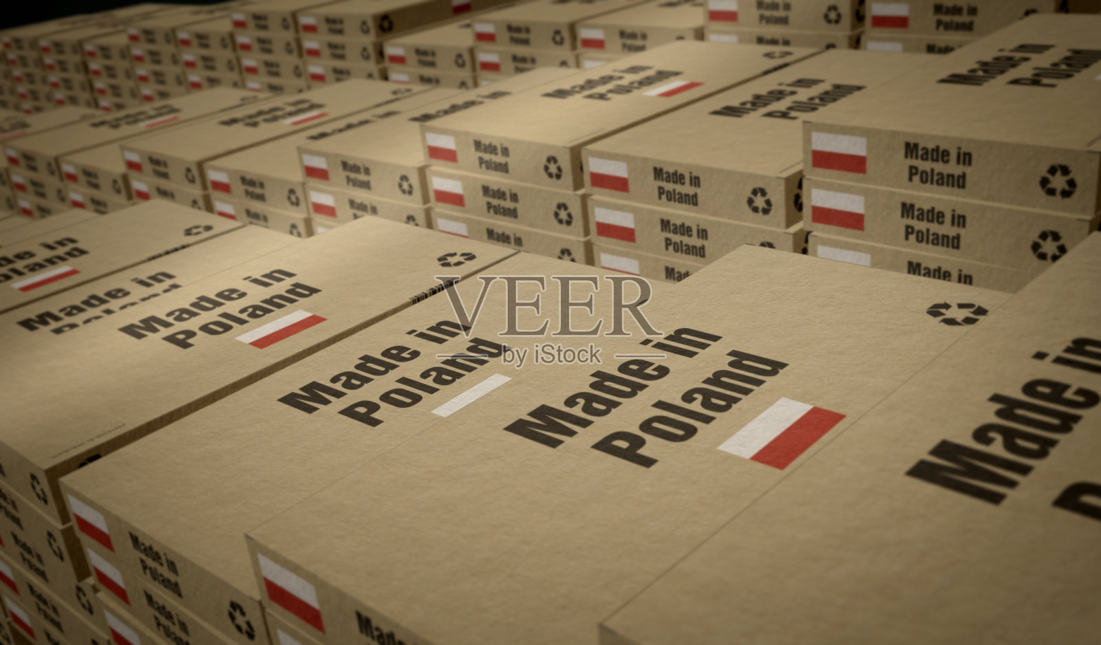 波兰制造的盒子包装3d插图照片摄影图片