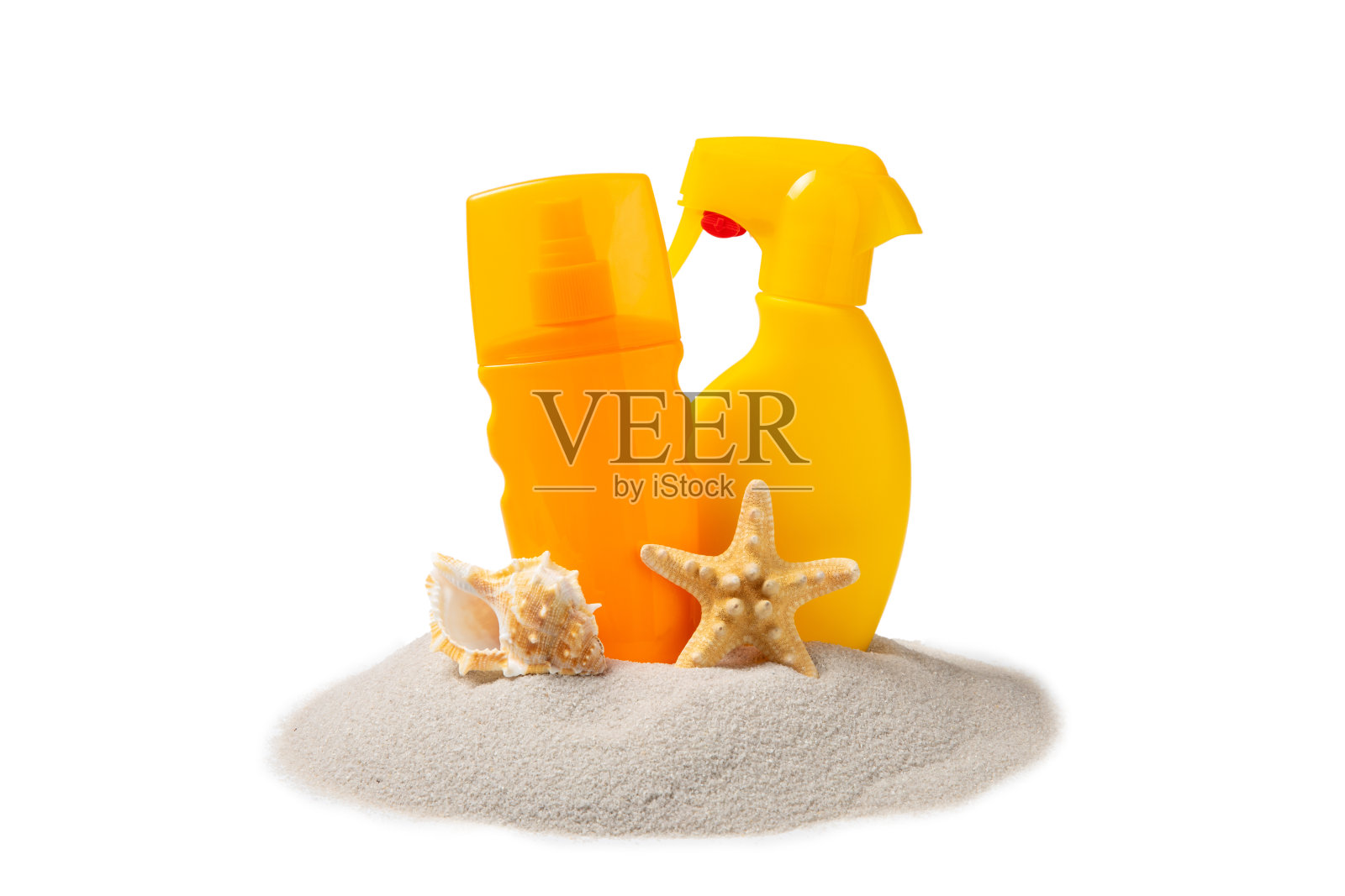 在白色背景上隔离防晒霜。防晒膏。防晒。紫外线保护。夏天。假期的概念。照片摄影图片