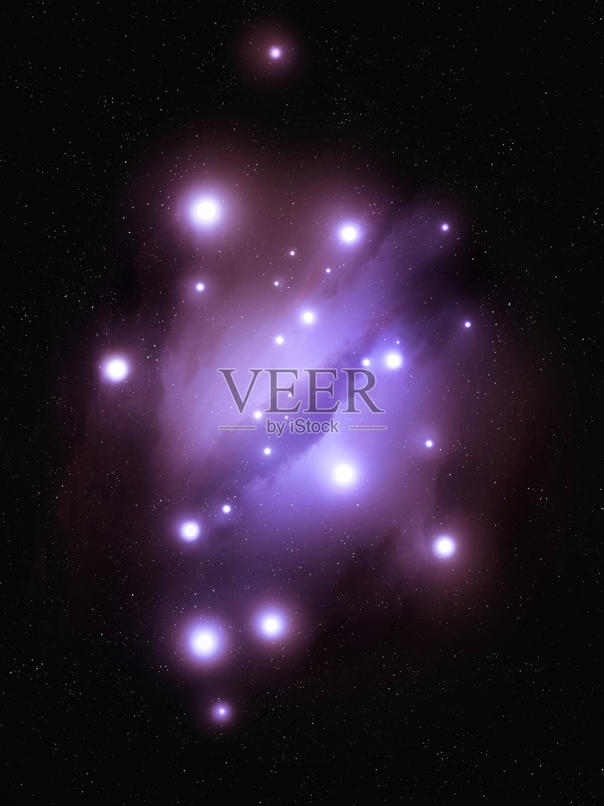 明亮的恒星照亮了银河星云。美丽的紫色星座。照片摄影图片