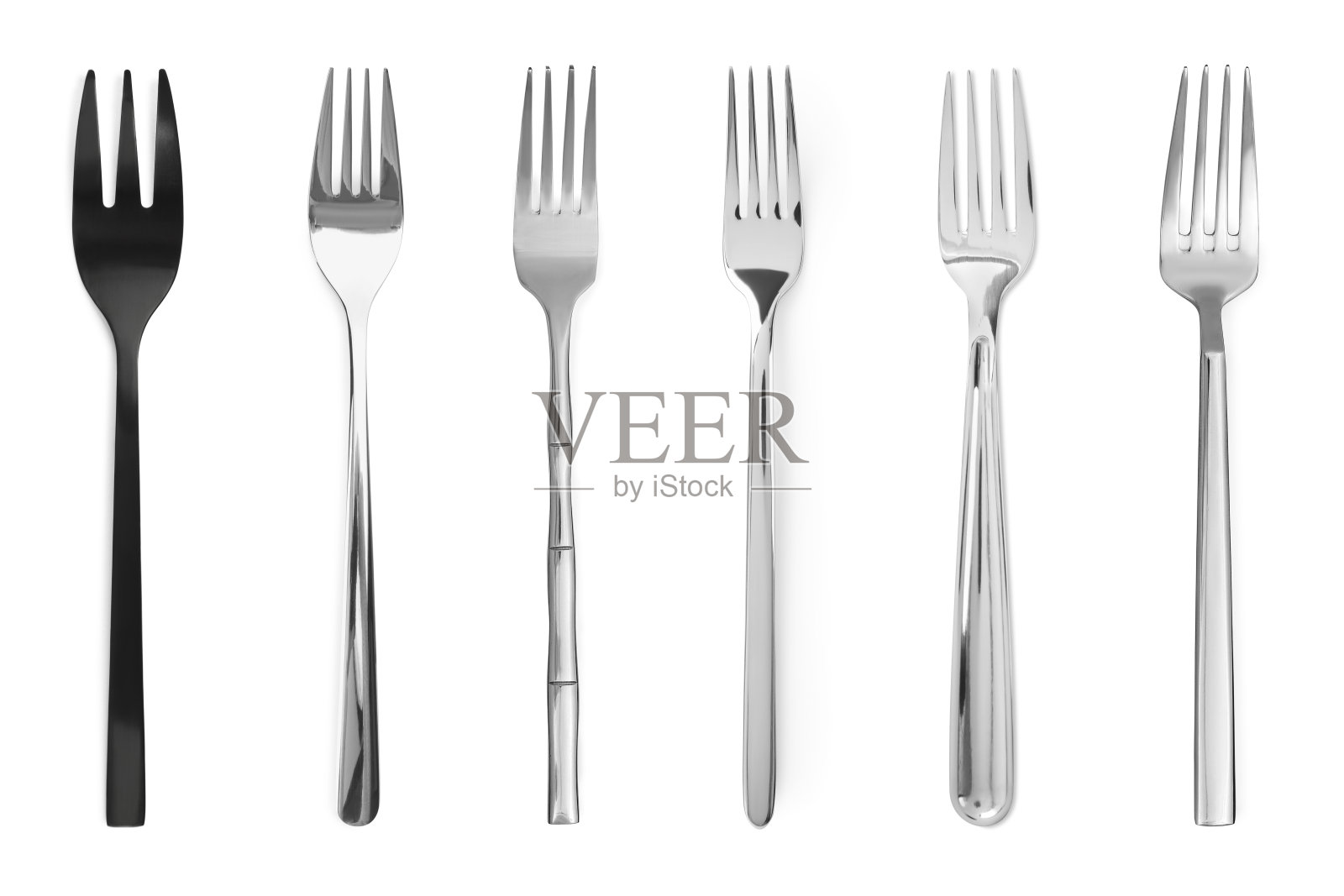 许多不同的叉隔离在白色，设置照片摄影图片